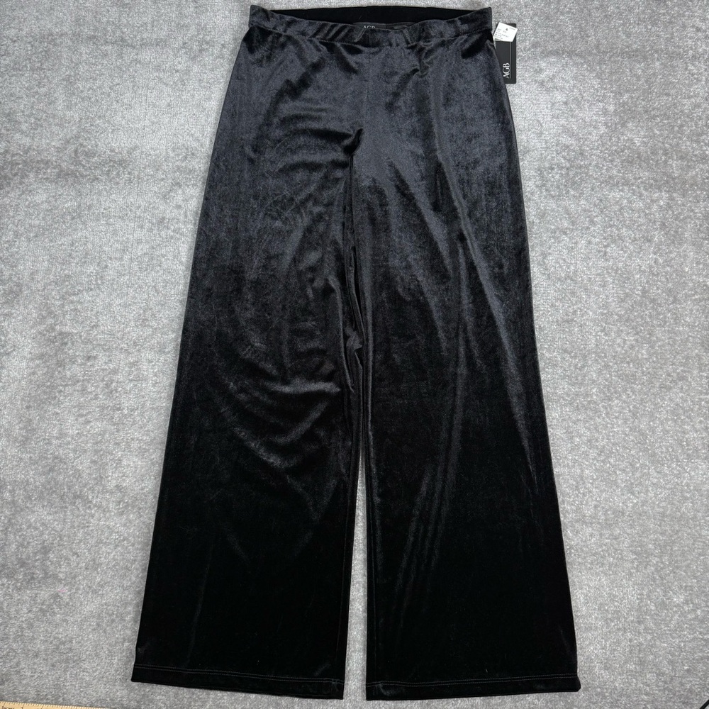 NWT AGB Pants Women's Medium‎ Black Velvet Velour Wide Leg Pull On Goth Y2K VTG